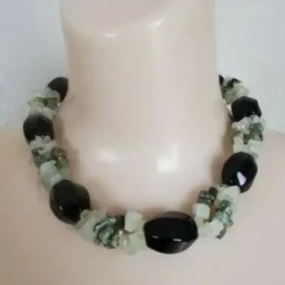 Ross-Simons Sterling Silver Chunky Bead Choker Necklace Jade Green Lace Agate - Picture 13 of 13